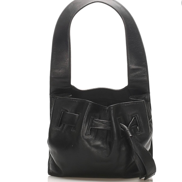 Gucci Black Leather Drawstring Shoulder Bag